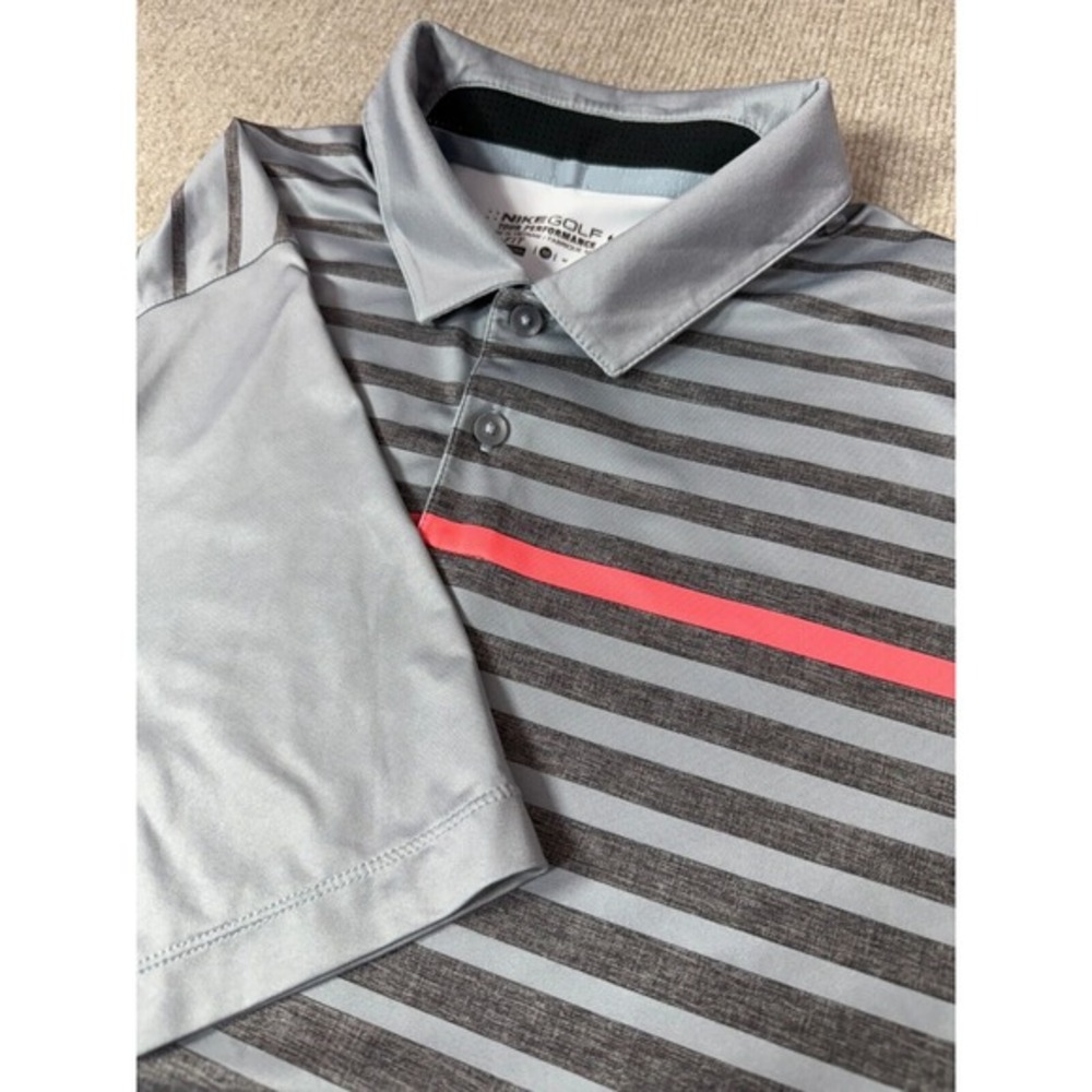 Nike Golf Polo Shirt Med Gray‎ Coral Tour Performance Dri-Fit Short Sleeve